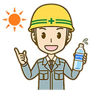 水を持つ工事現場の人のイラスト