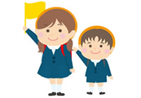 横断歩道で手を上げる姉弟のイラスト