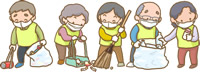 清掃活動をする人たちのイラスト