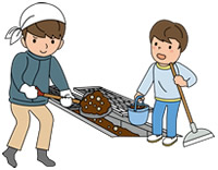 溝掃除をする人たちのイラスト