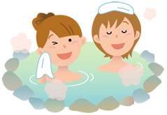 温泉を楽しむ女性のイラスト