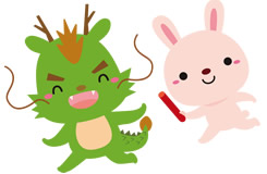 辰にバトンタッチするうさぎのイラスト