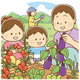 家庭菜園を楽しむ親子のイラスト