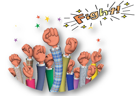 ファイト！とみんながガッツポーズのイラスト