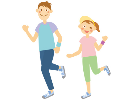 ジョギングしながら手を挙げて挨拶する男女のイラスト