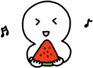 スイカを嬉しそうに食べるイラスト