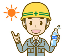 飲み物を持つ作業員のイラスト